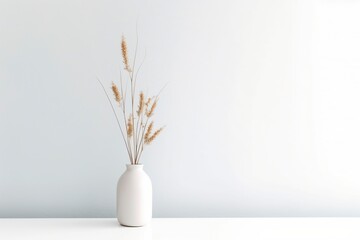 Simple white vase with brief floral decoration, on a white background. Ai generated.