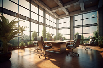 Fototapeta premium A beautiful, modern office scene without people. AI generative