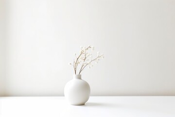 Simple white vase with brief floral decoration, on a white background. Ai generated.