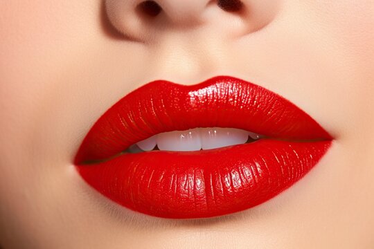 The sensual pose accentuates the allure of a beautiful woman, highlighting the captivating red lips. Ai generated.