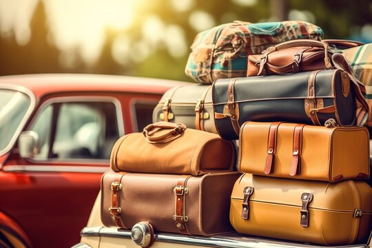 The trunk of the car overflows with luggage, ready for an exciting adventure-filled journey. AI Generated."