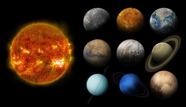 Solar system planets and Sun isolated on black.  Elements of this image furnished by NASA.