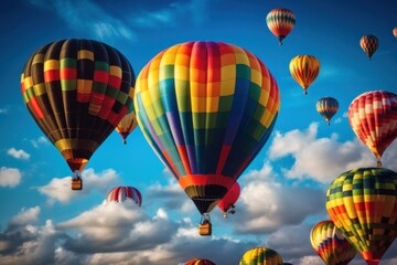 Fototapeta premium balloon festival .colorful balloons against a blue sky with clouds. Generative AI