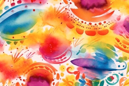 pattern background with Mexican motif watercolor rainbow splash. Generative AI