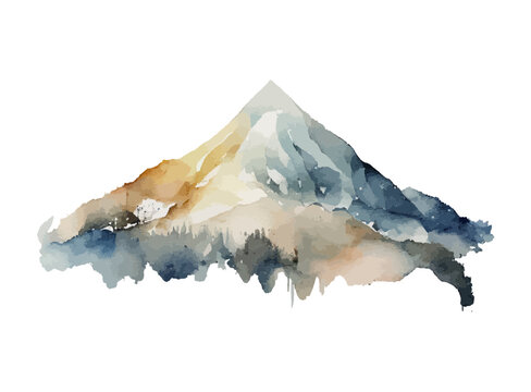 Watercolor composition of mountainous terrain on a white background. Mountain. Slope. Rock. Ideal for postcard, advertisement, book, poster, banner. Vector illustration