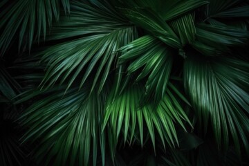 Green wall from palm leaves, green texture. Generative AI