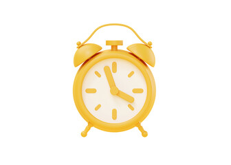 Clock 3d render icon - simple alarm timer concept, yellow retro style alarmclock with arrows