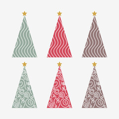 Christmas tree modern trendy design cute out see through design cartoon elements for decoration Christmas card paper isolated vector illustration on white background. 