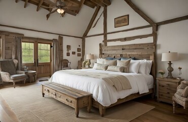 Double bedroom, farmhouse-style interior design