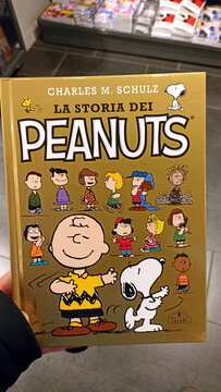 Cover of the book dedicated to the history of Peanuts, Italian edition