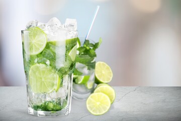 Tasty refreshing alcohol spring cocktail in glass