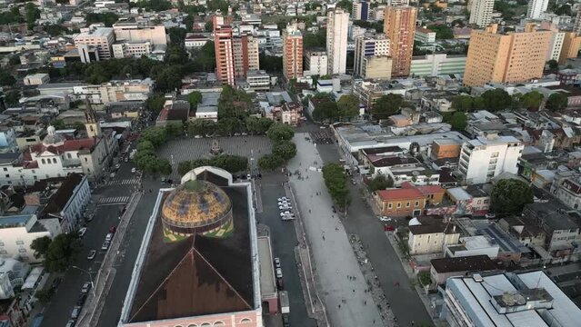 aerial view of Manaus city in Amazon state Brazil manaus teatro amazonas drone footage at sunset 