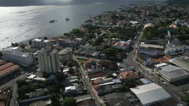 Aerial Riverside View of Santar&eacute;m Par&aacute; Skyline Brazil Tapaj&oacute;s and Amazon Rivers, Panoramic Cityscape Drone Shot