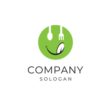 Simele face Restaurant logo design, plate tasty face food green 