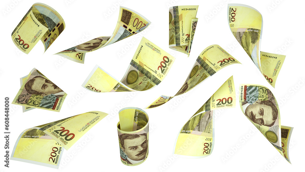 Aufkleber 3D rendering of Georgian Lari notes flying in different angles and orientations isolated on transparent background