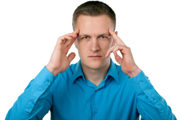 Man with stress holds head with fingers