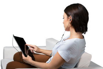 Woman Using a Tablet on the Couch