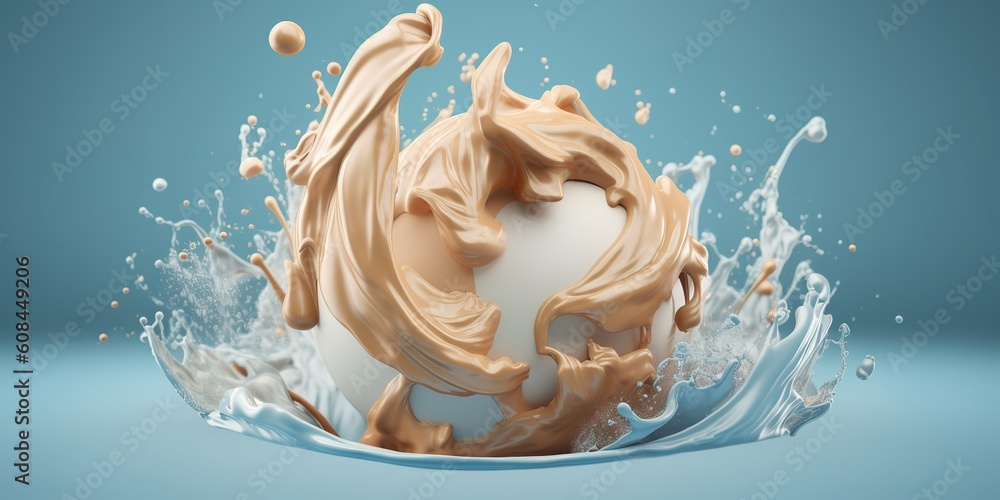 Poster a drop of milk falling off an egg and splashing into the water generative ai