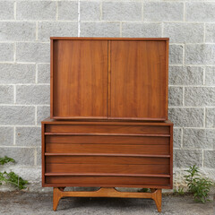 Stunning Mid-century Modern high dresser. 1960s vintage curved wood furniture.