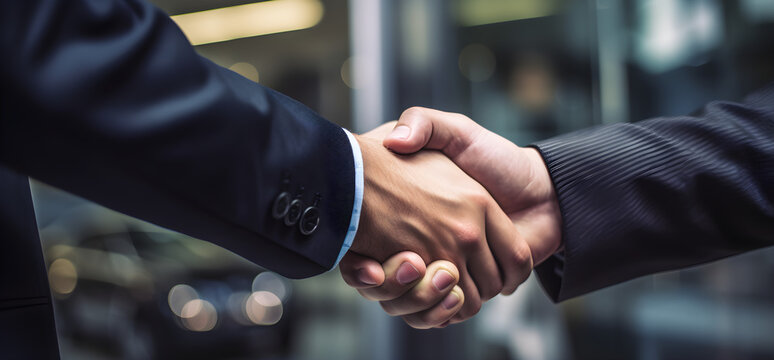 Close up of businessman shaking hands on successful business, closing a deal