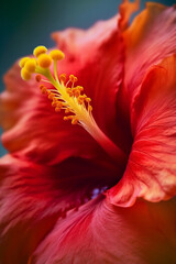 Fototapeta na wymiar Close-up view of red hibiscus flower generative AI