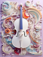 3d rendering hand cut paper of music and instrumental elements
