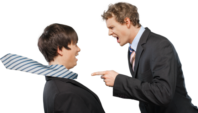 Young male businessman yelling at an employee