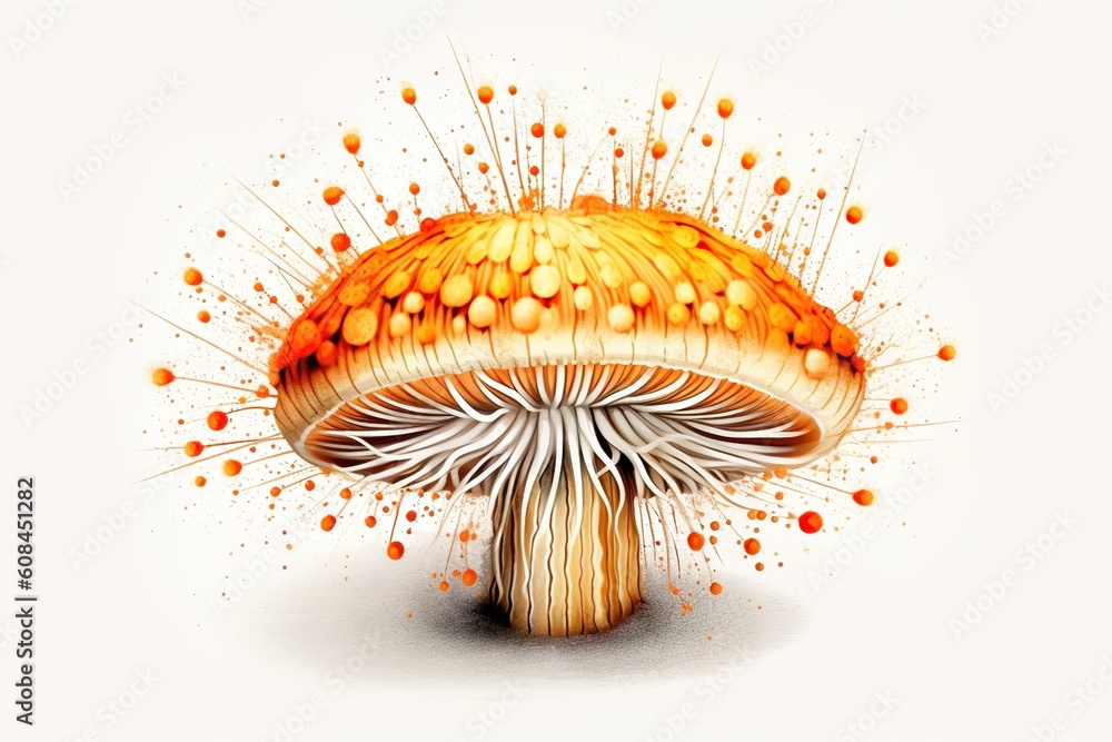 Poster an image of a mushroom superimposed on a plain white backdrop generative ai