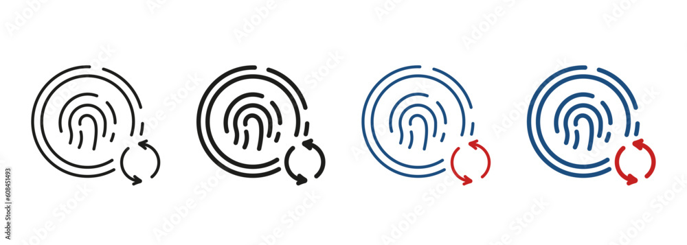 Poster update touch id pictogram. reset password by fingerprint identification line and silhouette icon set