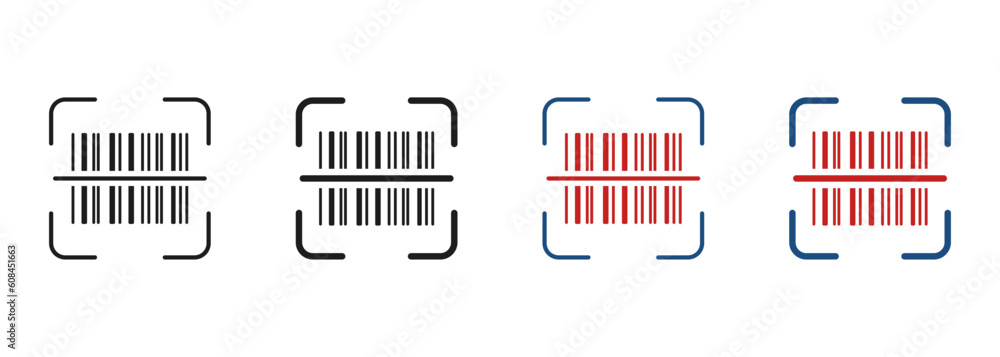 Wall mural Scan Bar Code Line and Silhouette Icon Set. Product Information Identification. Barcode Tag Scanner Pictogram. Digital Scanning Technology Symbol Collection. Isolated Vector Illustration