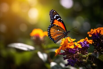 Obraz premium A closeup shot of a lovely butterflies with big wings sitting on a flowe