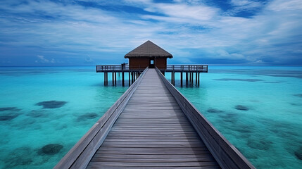 A lovely beach house with a wooden jetty