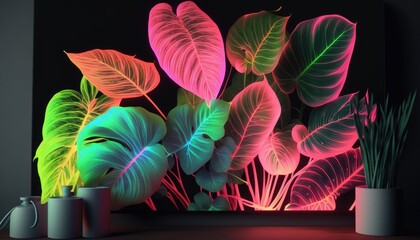 red and green leaves in neon nature
