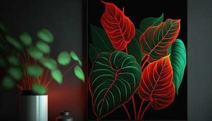abstract background illustration bouquet nature leaves in neon nature
