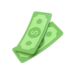 Green paper banknotes icon isolated on white background. Money and payment concept. Minimalist 3d render illustration