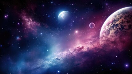 Fototapeta na wymiar planet and stars purple wallpaper background