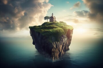 1 individual occupying a lone standing position on a solitary island in the midst of the water Generative AI - obrazy, fototapety, plakaty
