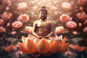 Tuinposter Buddha sitting on a lotus flower © TULA