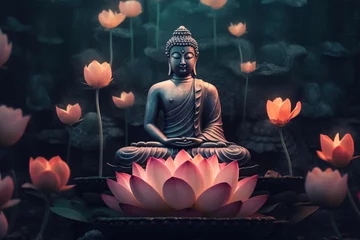 Fototapeten Buddha sitting on a lotus flower © TULA