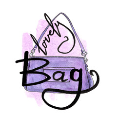 lovely bag hand drawn lettering calligraphy on light purple abstract watercolor splash purple violet bag