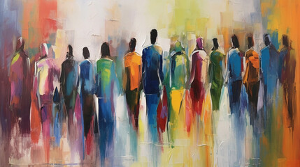 Abstract painting with various people