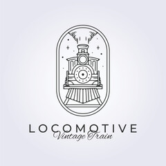 badge of vintage locomotive line art vector logo illustration design template icon retro train in the night