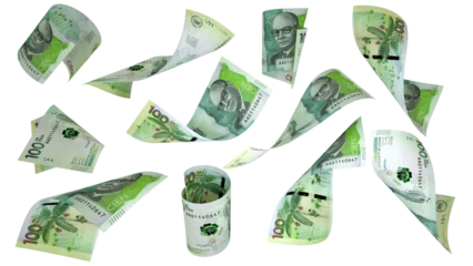 Fototapeten 3D rendering of Colombian peso notes flying in different angles and orientations isolated on transparent background © RODWORKS
