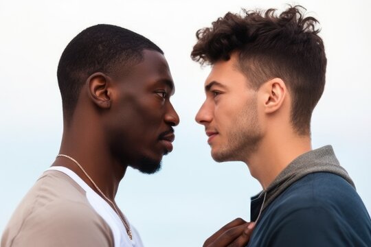 multiracial gay men face to face waist up. Generative ai