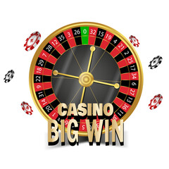 Casino poker roulette with chips. Big win. Vector illustration