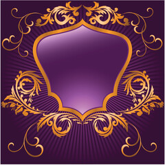 shaped shield in a gilded frame  on purple background