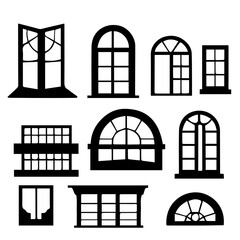 Vector illustration. Large set of Silhouettes. Window frames and windows.