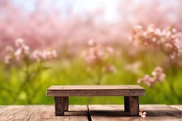 Wood table top on nature green bokeh abstract background