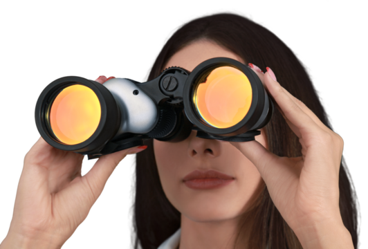 Woman Looking through Binoculars - Isolated