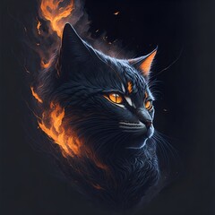 Black Cat on Fire, abstract beauty, generative AI